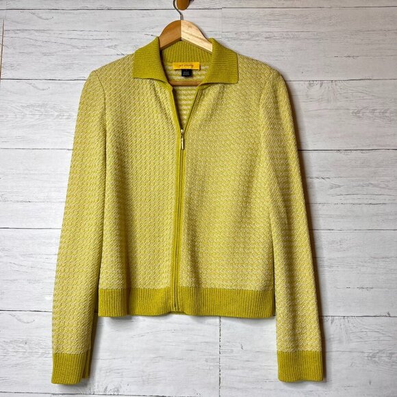 St John Jacket Womens Size P Yellow Label Full Zip Chartreuse Wool Blend Blazer - Picture 1 of 16